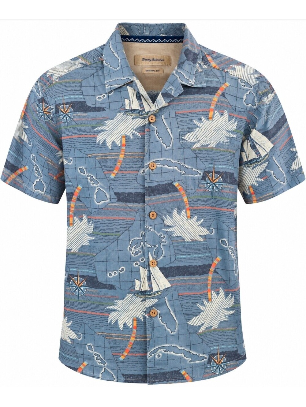Tommy Bahama 100% Silk Hawaiian Shirt Men’s Large Original Fit Nautical Blue